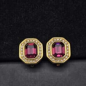 Swarovski SAL Purple Rhinestone Earrings Clip On Gold Tone VIntage